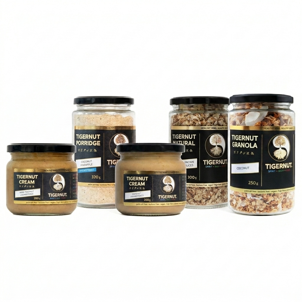 TIGERNUT balíček produktov s kašou, krémami, lúpaným tigrím orechom a kokosovou granolou